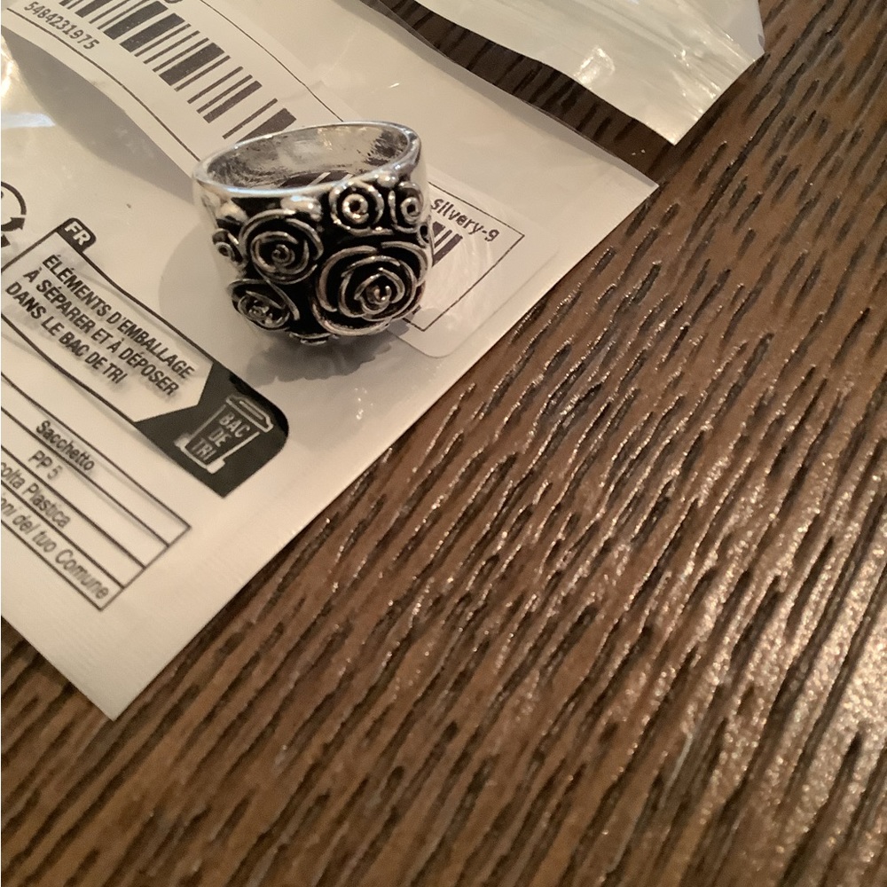 Vintage rose silver plated ring size 9